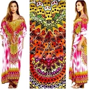 Vibrant Print Sparkly Boho Kaftan!